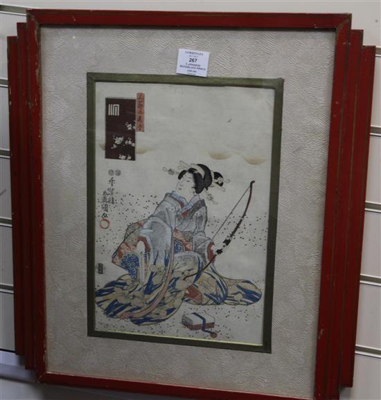 Five 19th century Japanese woodblock prints,